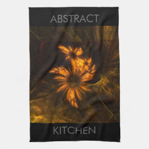 Mystique Garden Golden Abstract Fractal Art Tea Towel