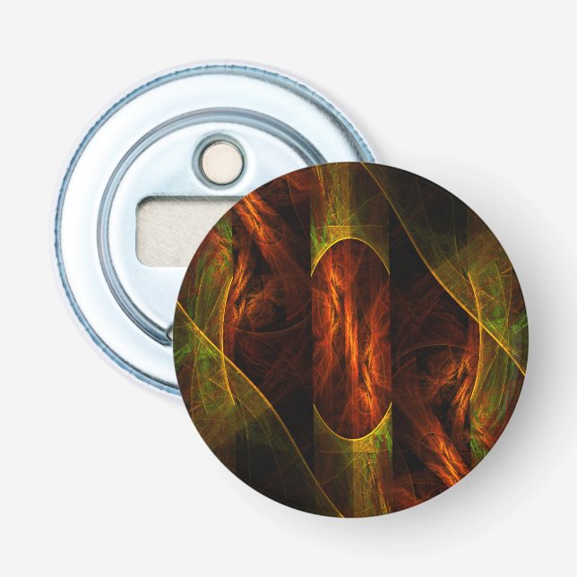 Mystique Jungle Abstract Art Button Bottle Opener (Front)