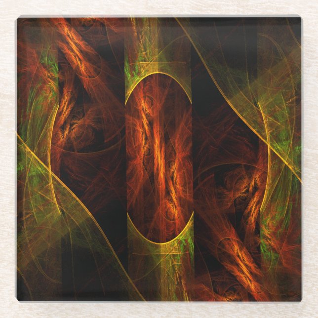 Mystique Jungle Abstract Art Glass Coaster (Front)