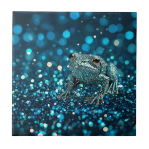 Mystique of the Blue Dimentee Frog On Blue Bokeh Ceramic Tile