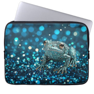 Mystique of the Blue Dimentee Frog On Blue Bokeh Laptop Sleeve
