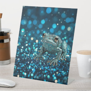 Mystique of the Blue Dimentee Frog On Blue Bokeh Pedestal Sign