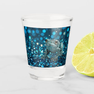 Mystique of the Blue Dimentee Frog On Blue Bokeh Shot Glass