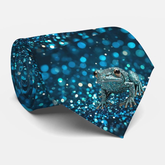 Mystique of the Blue Dimentee Frog On Blue Bokeh Tie (Rolled)
