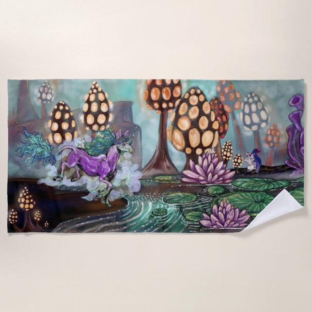 Mysts of the Glowshrooms Fantasy Landscape Beach Towel (Front)