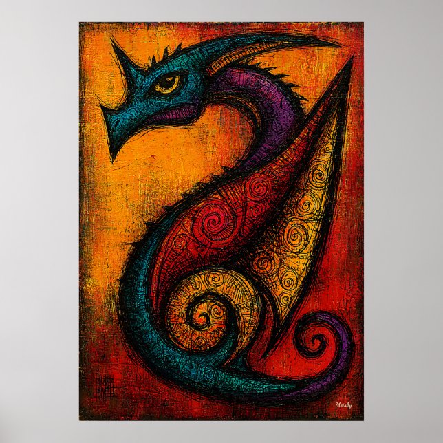 Mythic Dragon in Colour Fields Expressionist Poste Poster (Front)