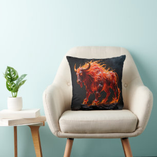 Mythic Fire Bull Cushion