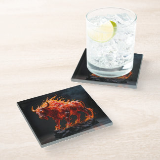 Mythic Fire Bull Glass Coaster