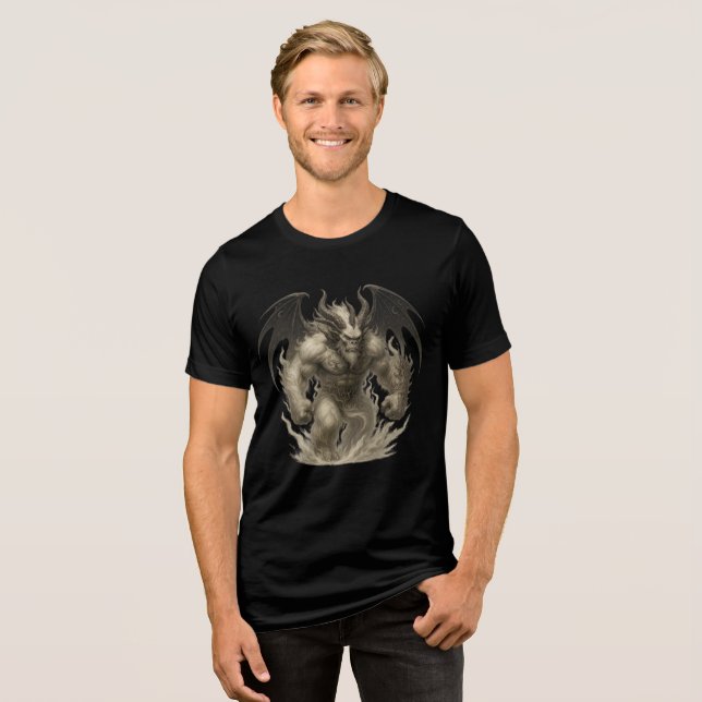 Mythic Flame Demon with Moon Wings Tri-Blend Shirt (Front Full)