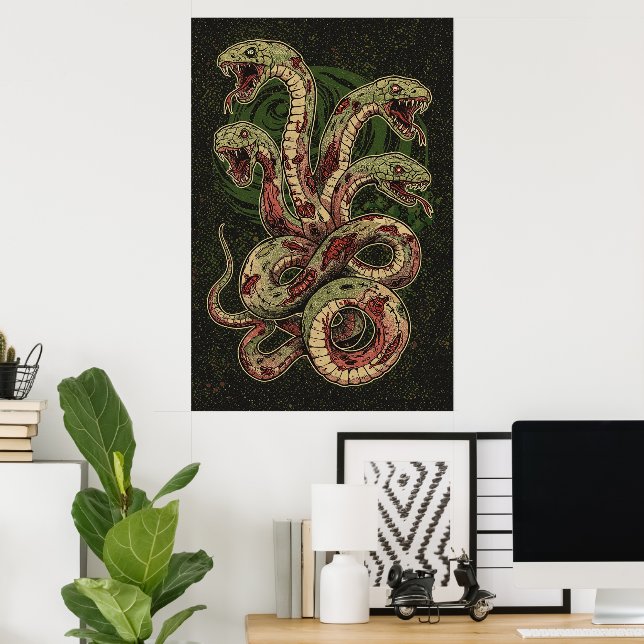 Mythic Green Serpent Horror Art Poster (Home Office)