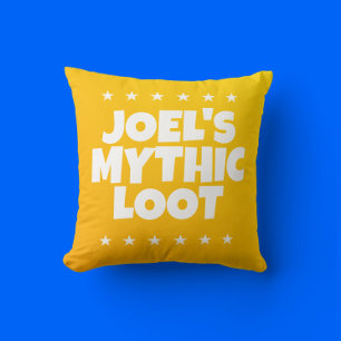 Mythic Loot Gamer Yellow White Boys Name  Cushion