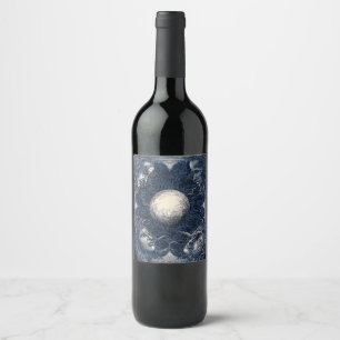 Mythic Moon Surrounded by Four Faces Wine Label