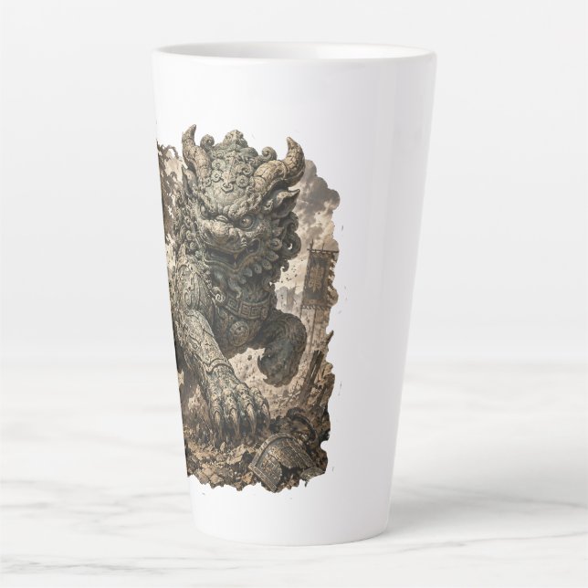 Mythic Stone Guardian Fantasy Sticker Latte Mug (Front)