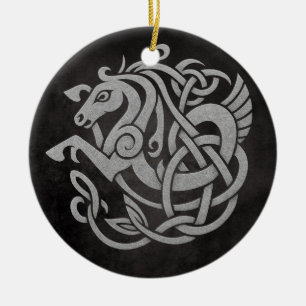 Mythic Viking Horse – Norse Knotwork Symbol of Pow Ceramic Ornament