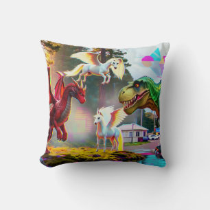 Mythical and Prehistoric Pegasus, Dragon, Dinosaur Cushion