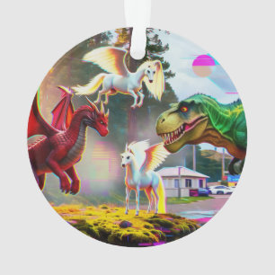 Mythical and Prehistoric Pegasus, Dragon, Dinosaur Ornament