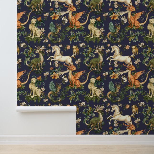 Mythical Animals Forest Creatures Dark blue Wallpaper (Application)