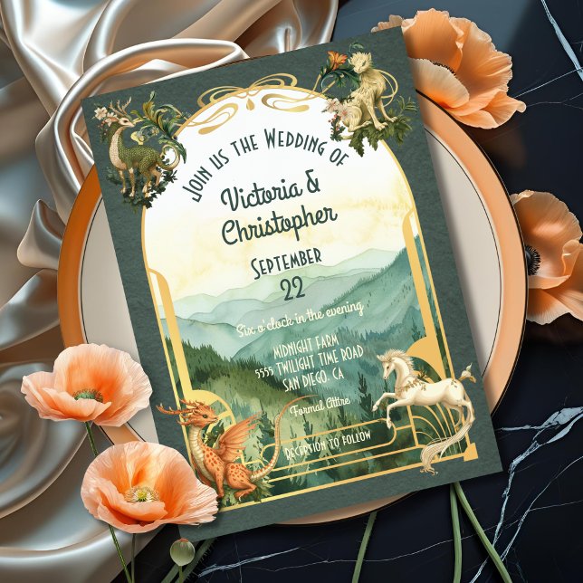 Mythical Animals Forest Creatures Dragon Wedding Invitation (Creator Uploaded)