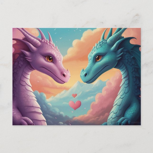 *~* Mythical AP48 PHOTO Invite Dragon Couple Love Postcard (Front)