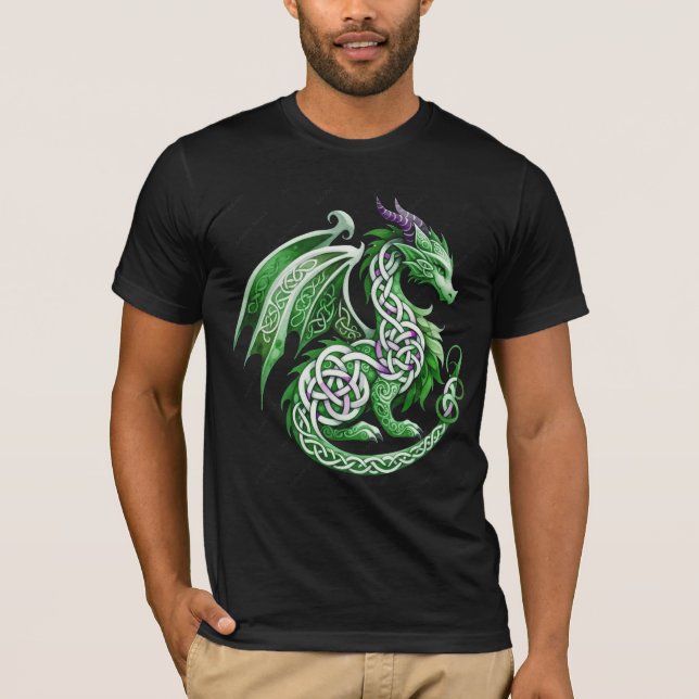 Mythical Celtic Green Dragon Fantasy Art T-Shirt (Front)