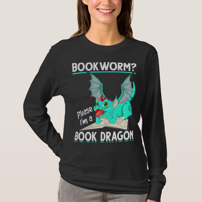 Mythical Creature Reading Bookworm  Book Dragon T-Shirt (Front)