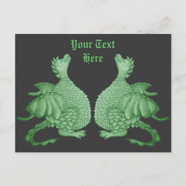mythical creatures cute twin green dragons postcard (Front)