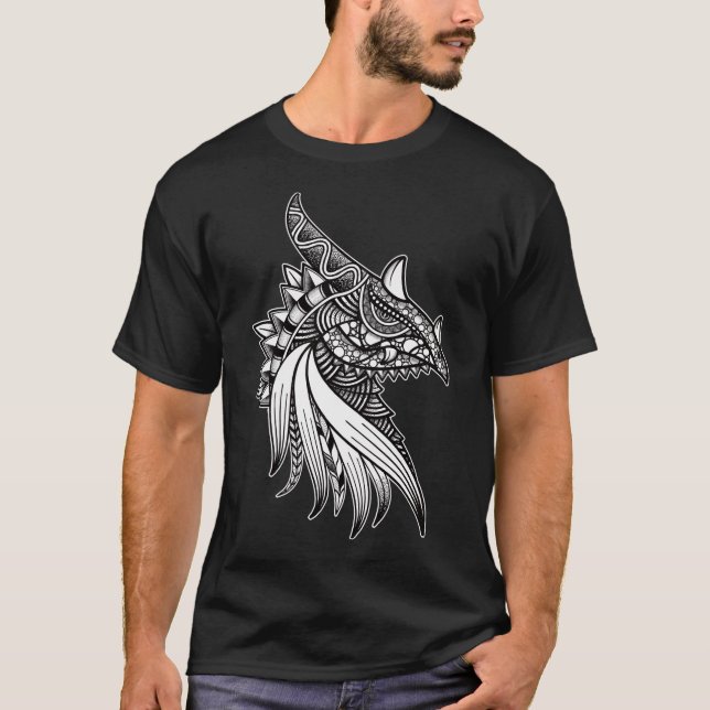 Mythical Dragon Mandala - Fantasy Horned Head T-Shirt (Front)