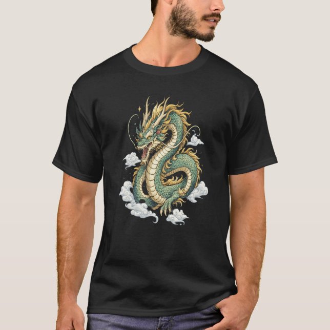 Mythical Eastern Dragon Cloud Fantasy Art Design T-Shirt (Front)