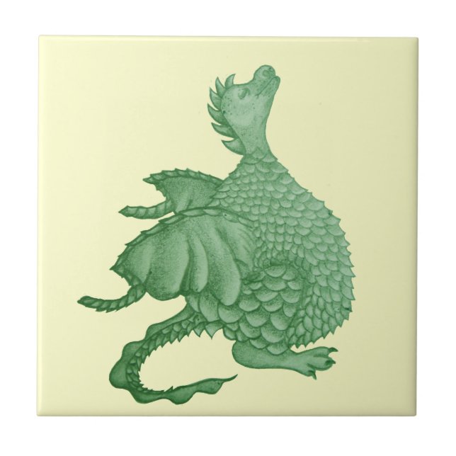 mythical fantasy creature cute green dragon ceramic tile (Front)