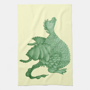 mythical fantasy creature cute green dragon tea towel
