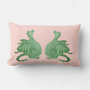 mythical fantasy creatures two cute green dragons lumbar cushion