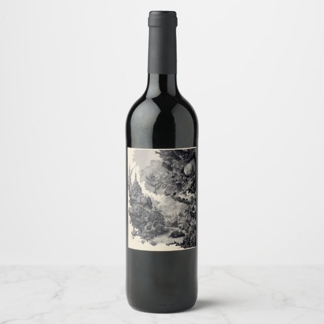 Mythical Forest and Castle Fantasy Artwork Wine Label (Front)