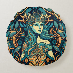 Mythical Goddess Hecate in a Botanical Design Round Cushion
