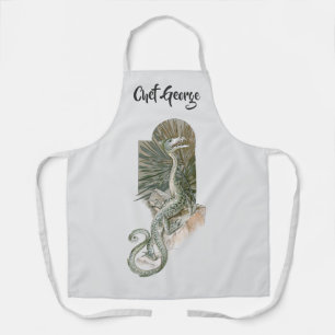 Mythical Lizard Dragon on Rocks, Vintage Mythology Apron