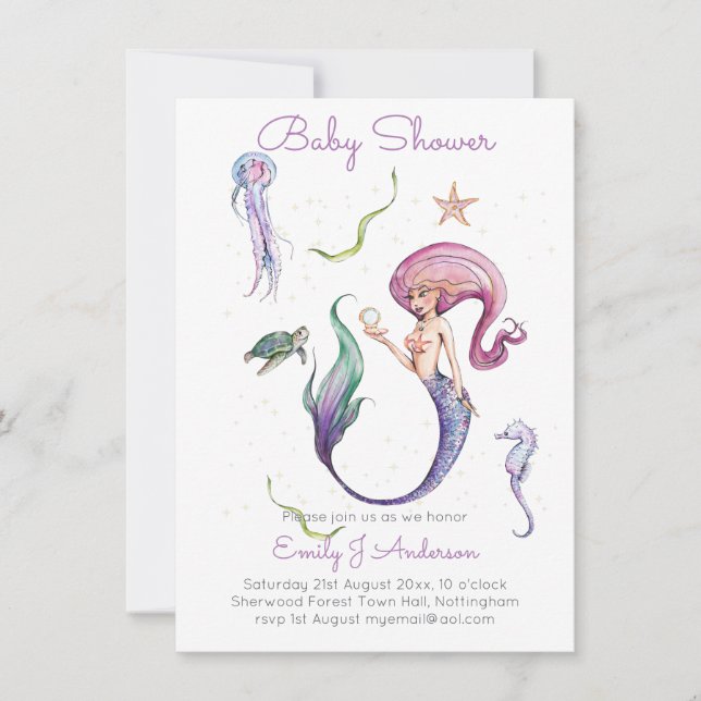 Mythical Mermaid and Friends Baby Shower Incl Env. (Front)