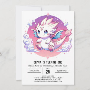 Mythical Pastel Dragon 1st Birthday Invitation