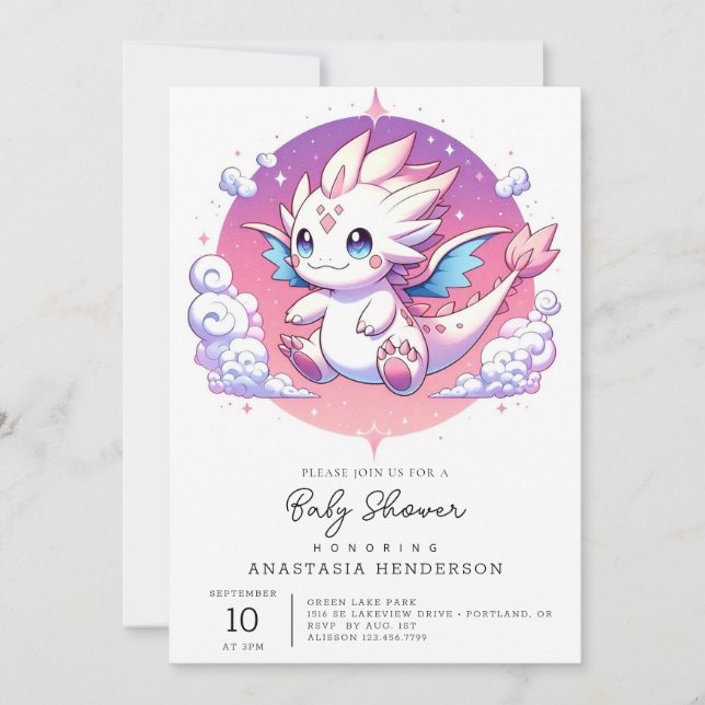 Mythical Pastel Dragon Baby Shower Invitation (Front)
