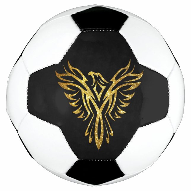 Mythical Phoenix Bird Rising Logo (Faux Gold) Soccer Ball (Front)