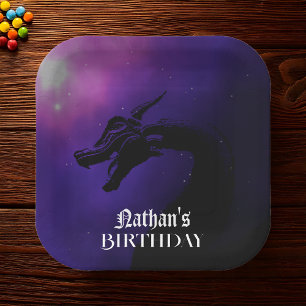 Mythical Purple Dragon Birthday Paper Plate