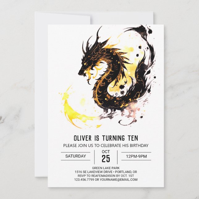 Mythical Roaring Fun Dragon Birthday Invitation (Front)