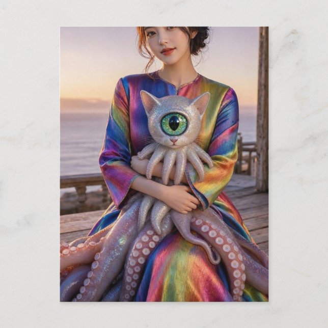 Mythical Sea Creature Cat Octopus Postcard (Front)