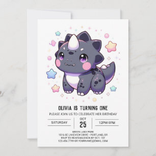 Mythical Simple Dinosaur 1st Birthday Invitation