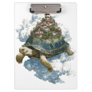 Mythical Sky Tortoise Carrying a Floating City Clipboard