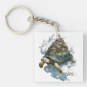 Mythical Sky Tortoise Carrying a Floating City Key Ring