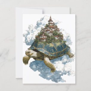Mythical Sky Tortoise Carrying a Floating City Postcard