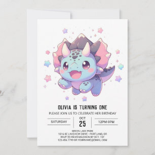 Mythical Sweet Dinosaur 1st Birthday Invitation