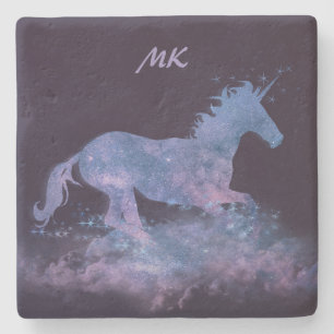 Mythical Unicorn Fantasy Purple Monogrammed Stone Coaster