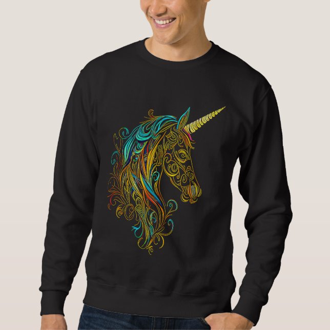 Mythical Unicorn Head Colourful Mandala Pattern  U Sweatshirt (Front)