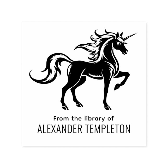 * Mythical Unicorn Silhouette Library Book Name Self-inking Stamp (Design)
