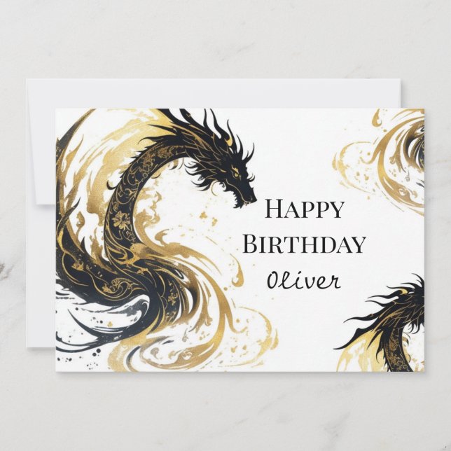 Mythical Watercolor Dragon Birthday Card (Front)